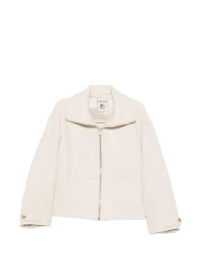 Semicouture Wool Coat Cropped Cut Wide Collar In Neutral
