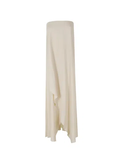 Semicouture Zoey Strapless Asymmetric Dress In White
