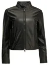 Semper Black Cow Nappa Leather Polyester Leather Jacket In Black