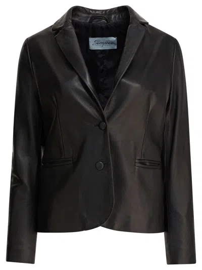 SEMPER SEMPER BLACK LEATHER BLAZER JACKET