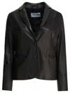 Semper Black Leather Blazer Jacket In Brown