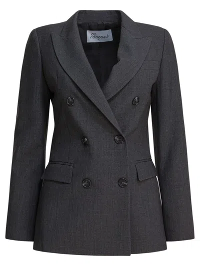 Semper Double Breasted Blazer Jacket In Gray