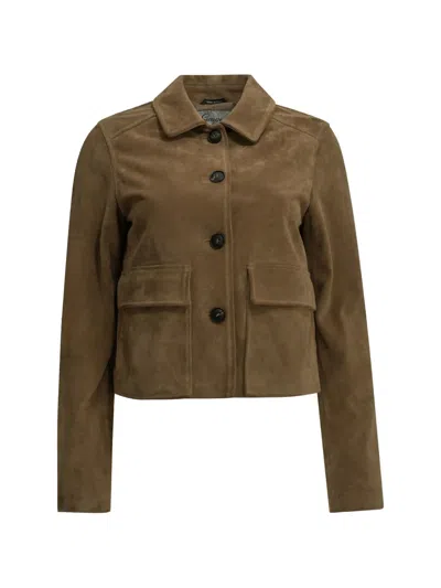 Semper Flap-pocket Suede Jacket In Brown