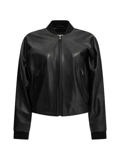 Semper Leather Bomber Jacket In Black