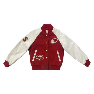 Semsem Kids' Hanna Leather Bomber Jacket In Blood Red