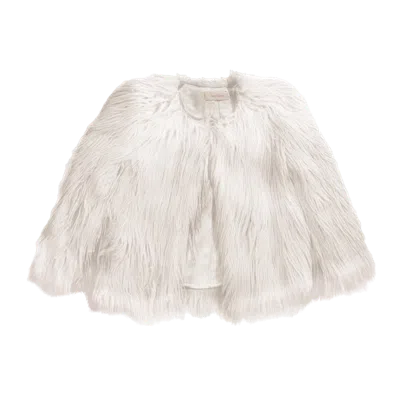 Semsem Kids' White Faux Fur Jacket In Bone
