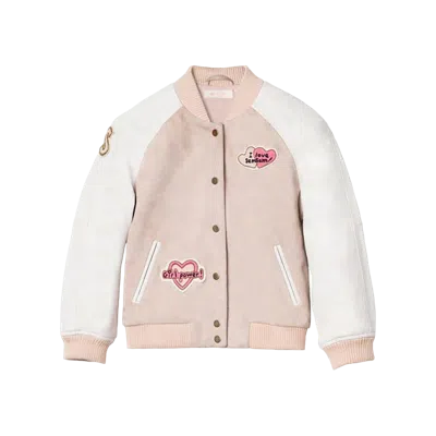 Semsem Kids' Hanna Leather Bomber Jacket In Bone