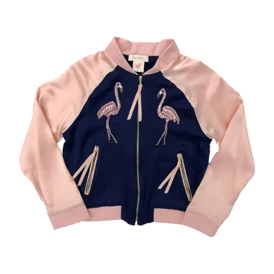 Semsem Kids' Bomber Jacket With Flamingo In Ebony