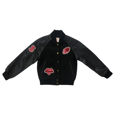 Semsem Kids' Hanna Leather Bomber Jacket In Onyx