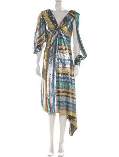 Pre-owned Semsem Printed Midi Length Dress In Blue