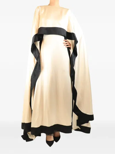 Pre-owned Semsem Satin Maxi Cape Dress In Neutral