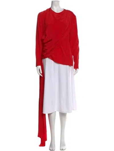Pre-owned Semsem Silk Crew Neck Blouse In Red
