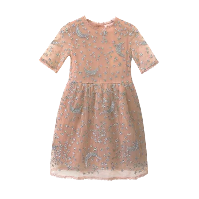 Semsem Kids' Blush Moon And Star Dress In Smoke Grey
