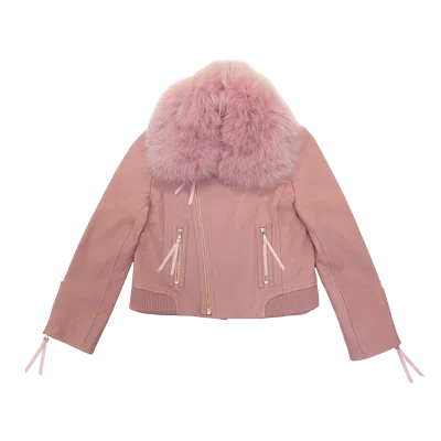 Semsem Kids' Lara Moto Jacket With Fur In Smoke Grey