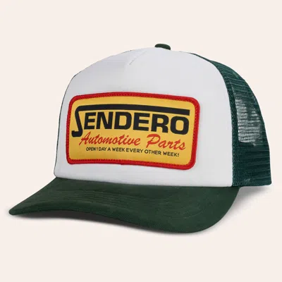 Sendero Provisions Co. Green & White Automotive Patch Curved Bill Trucker Cap