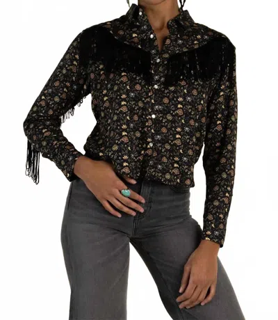 Sendero Provisions Co. June Western Yoke Blouse With Fringe In Black Floral