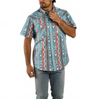 Sendero Provisions Co. Wyatt Pearl Snap Short Sleeve Print Shirt In Turquoise In Multi