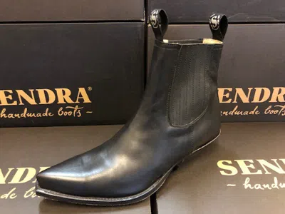 Pre-owned Sendra Boots Style 1692 Black Leather Western Cowboy Boots