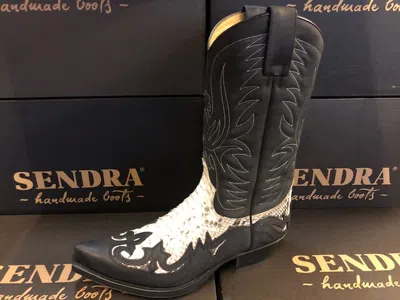 Pre-owned Sendra Boots Style 3241 Python Leather Western Cowboy Boots In White