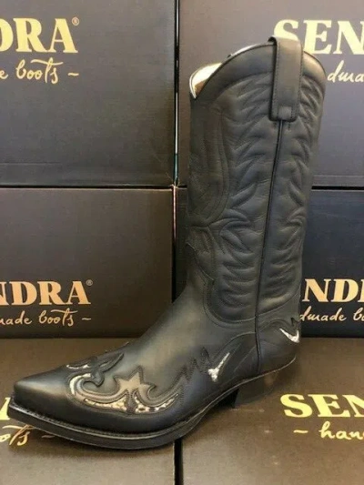 Pre-owned Sendra Boots Style 3242 Black Python Leather Western Cowboy Boots
