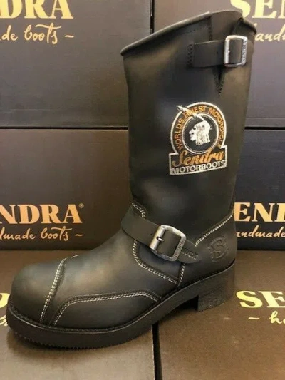 Pre-owned Sendra Boots Style 3565 Black Leather Western Cowboy Biker Boots