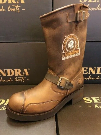 Pre-owned Sendra Boots Style 3565 Brown Leather Western Cowboy Biker Boots