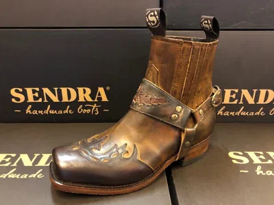 Pre-owned Sendra Boots Style 7811 Brown Leather Western Cowboy Biker Boots