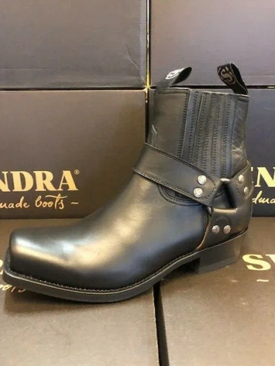 Pre-owned Sendra Boots Style 8286 Black Biker Leather Western Cowboy Boots