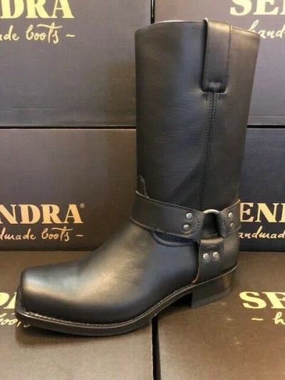 Pre-owned Sendra Boots Style 8833 Black Biker Leather Western Cowboy Boots