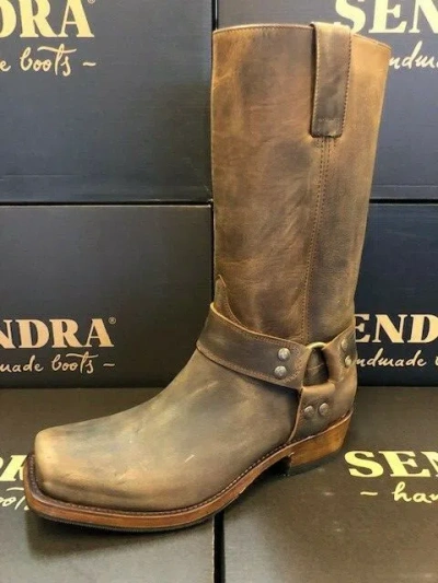 Pre-owned Sendra Boots Style 8833 Brown Biker Leather Western Cowboy Boots