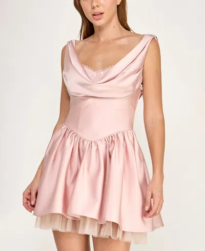 Seni & Cade Junior's Cowl Neck Short Dress In Pink