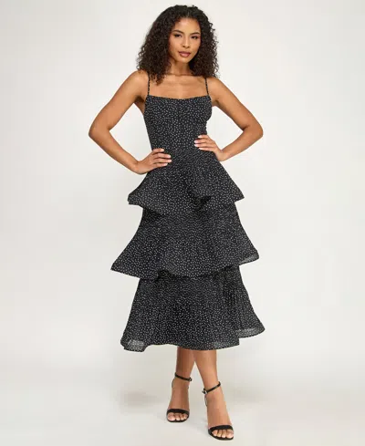 Seni & Cade Junior's Polka Dot Layered Ruffle Midi Dress In Black