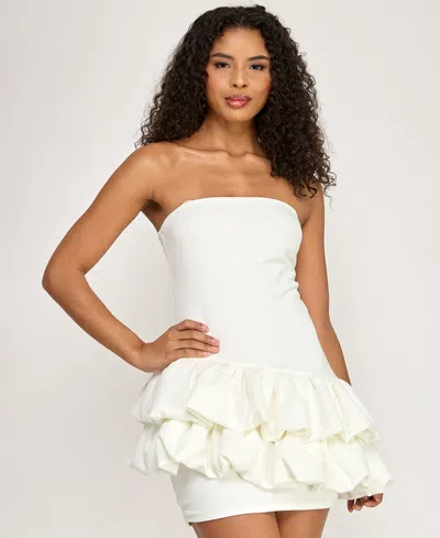 Seni & Cade Junior's Strapless Bubble Ruffle Dress In Black