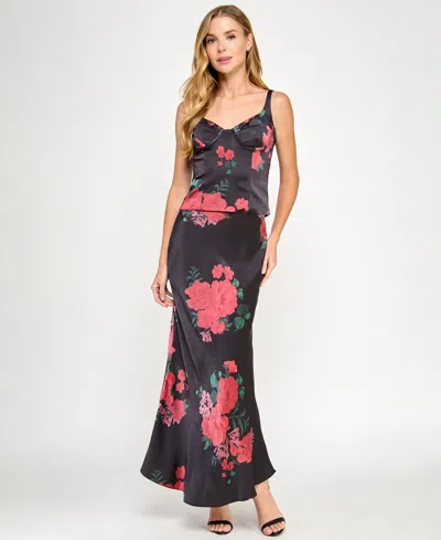 Seni & Cade Juniors' 2-pc. Floral-print Corset Gown Set