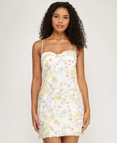 Seni & Cade Juniors' 3d Flowers Sequin Short Dress In Multi