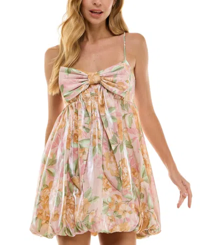 Seni & Cade Juniors' Bow-bodice A-line Shimmer Dress In Blush,sage