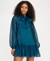 Seni & Cade Juniors' Bow-neck Organza Dress In Green