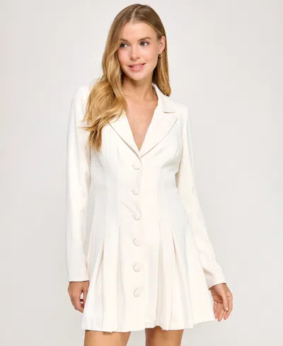 Seni & Cade Juniors' Collared Long Sleeve Suit Jacket Dress In White