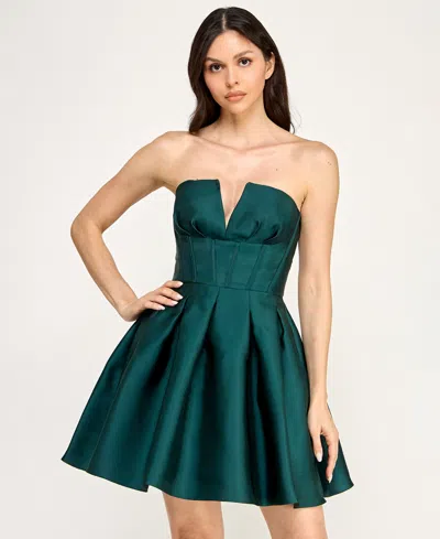 Seni & Cade Juniors' Corset Strapless V-neck Dress In Green
