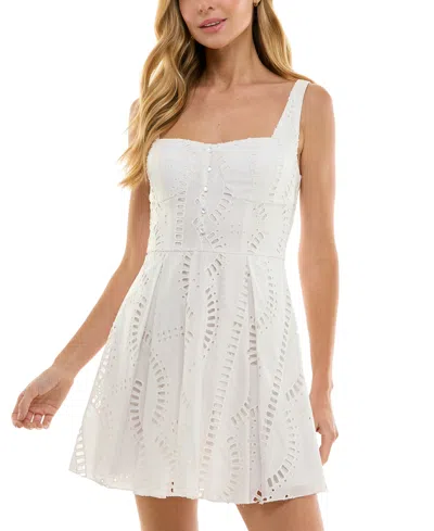 Seni & Cade Juniors' Cotton Eyelet Fit & Flare Mini Dress In White