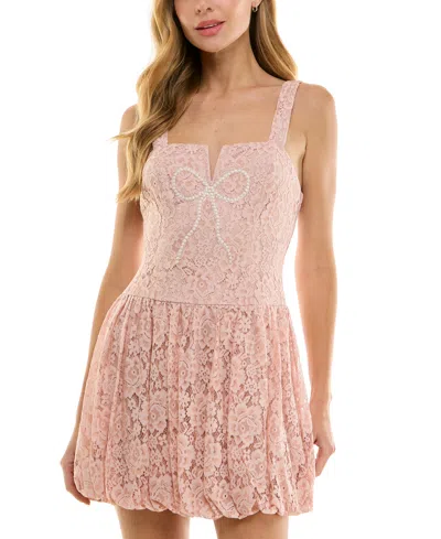 Seni & Cade Juniors' Embellished Lace Bubble-hem Dress In Blush