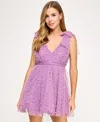 Seni & Cade Juniors' Embellished Mesh Fit & Flare Dress In Purple