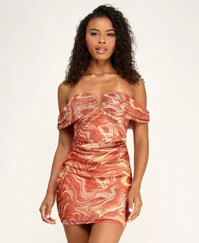 Seni & Cade Juniors' Embellished Off-the-shoulder Dress In Brown