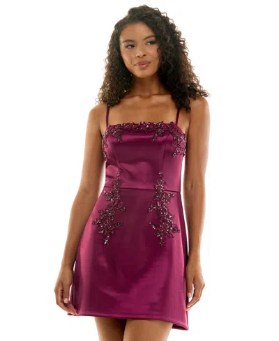 Seni & Cade Juniors' Embroidered Applique A-line Mini Dress In Purple