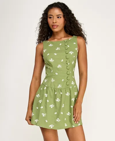 Seni & Cade Juniors' Embroidered Boat Neck Dress In Green