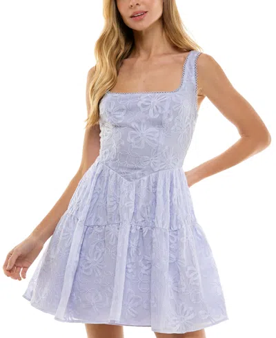 Seni & Cade Juniors' Embroidered Fit & Flare Dress In Med Purple