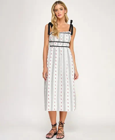 Seni & Cade Juniors' Embroidered Floral Stripe With Tie Shoulders Dress In Multi
