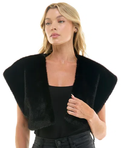 Seni & Cade Juniors' Faux Fur Cropped Vest In Black