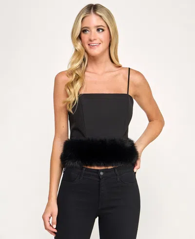 Seni & Cade Juniors' Faux Fur-hem Top In Black