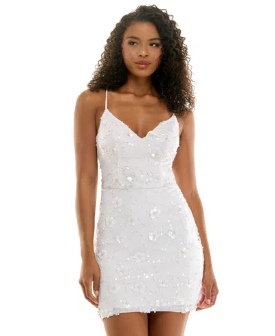 Seni & Cade Juniors' Floral Beaded Bodycon Dress In White